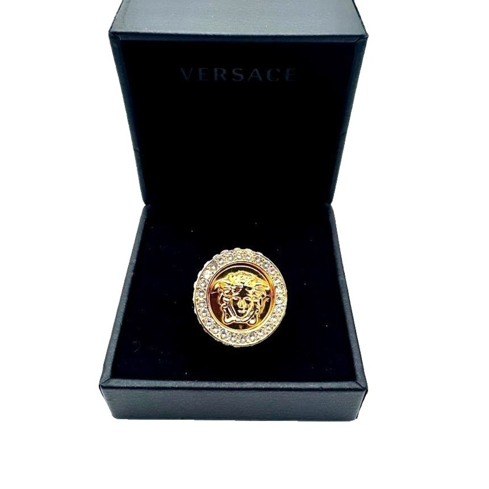 Versace Medusa Crystal Ring Gold Tone Made In Italy Missing 1 Crystal